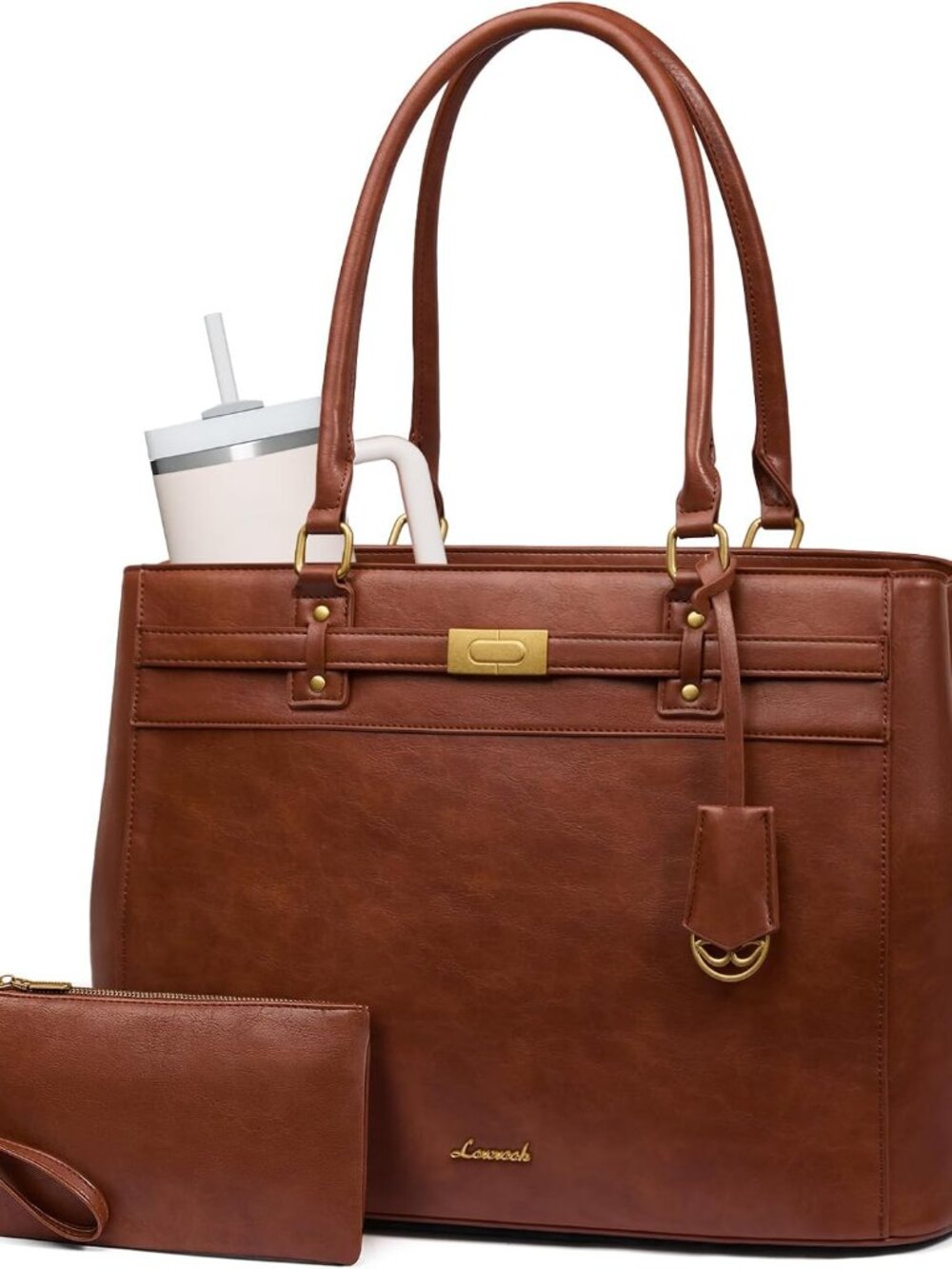 Laptop Tote Bag for Women, 15.6 Inch Waterproof Leather Work Computer Bag, Large